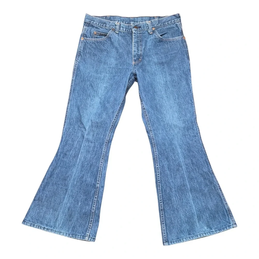 VTG 70s Stunts Men's 34 Flare Bell Bottom Jeans Label 338 Talon Zipper USA